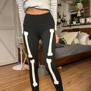 Celebrate! Halloween Skeleton Bone Print Leggings Black White Girls Size 12